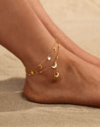 Cassia Luxe 18k Gold Double Layer Celestial Moon and Star Gold Anklet