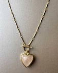 Sanora Luxe 18k Gold Plated Rose Quartz T Bar Heart Necklace