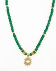 Soleia Green Boho Beaded Necklace with Sunburst Pendant