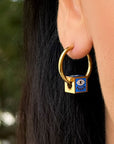 Jameela Luxe 18k Gold Plated Cobalt Evil Eye Charm Hoop Earrings