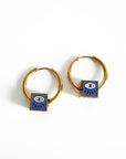 Jameela Luxe 18k Gold Plated Cobalt Evil Eye Charm Hoop Earrings