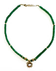 Soleia Green Boho Beaded Necklace with Sunburst Pendant