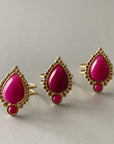 Adhira Luxe 18k Gold  Plated Pink Teardrop Stone Ring