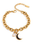 Luxe 18K Gold Plated Black Crescent Moon Chain Bracelet & Ring Piece Set