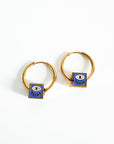 Jameela Luxe 18k Gold Plated Cobalt Evil Eye Charm Hoop Earrings