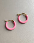 Gold Plated Pink Hoops Earrings