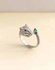 Suri Silver Tone Jewelled Panther Ring
