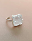 Chiara Silver Tone Cocktail Ring With White Resin Stone