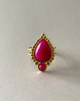 Adhira Luxe 18k Gold  Plated Pink Teardrop Stone Ring