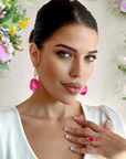 Juni Ceries Pink Dangle Petal Earrings