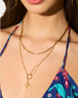 Sahara Luxe 18k Gold Plated Double Layer Sunburst Pendant Necklace
