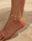Cassia Luxe 18k Gold Double Layer Celestial Moon and Star Gold Anklet