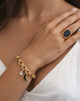 Luxe 18K Gold Plated Black Crescent Moon Chain Bracelet & Ring Piece Set